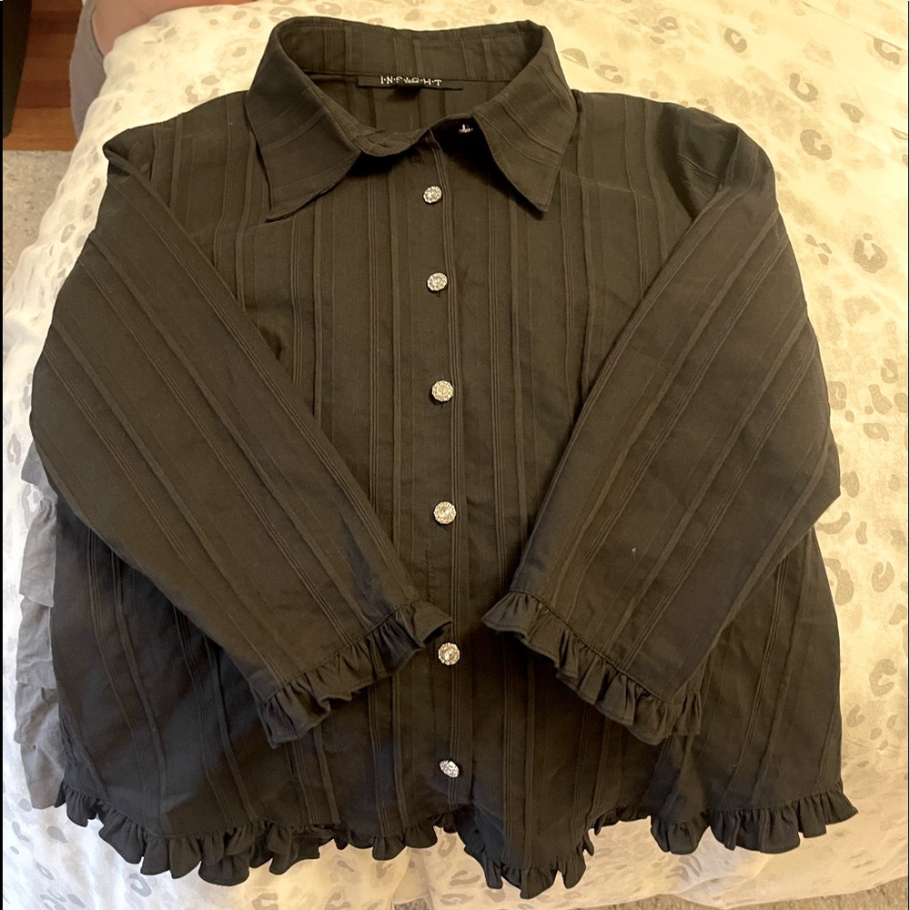 I•N•S•I•G•H•T- BLOUSE WITH RUFFLES & EMBELLISHMENT (IN BLACK)